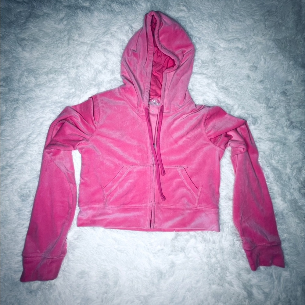 🔥LIKE NEW! Pink Velour Hooded Zip-Up Jacket